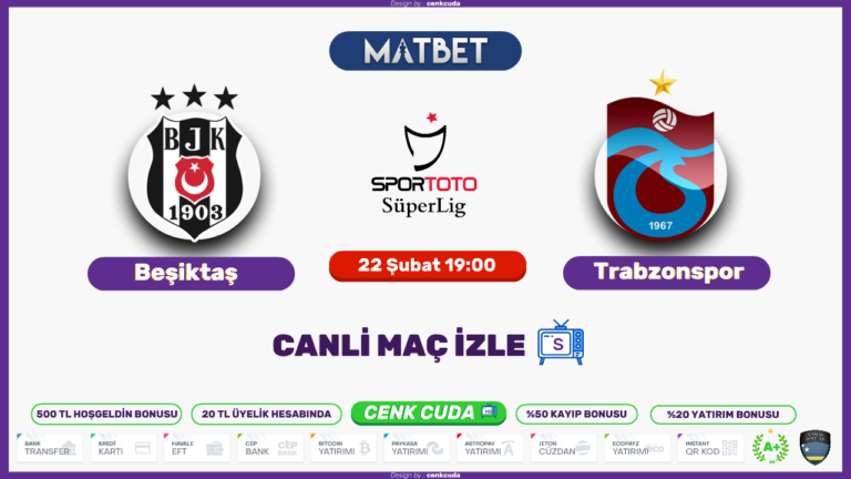 Beşiktaş – Trabzonspor Derbi Maçı izle canli şifresiz, Donmadan, 22 Şubat 2020 Cumartesi